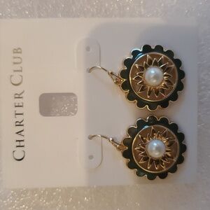 Charter Club Black and Gold Pearl Pierced Earrings NEW